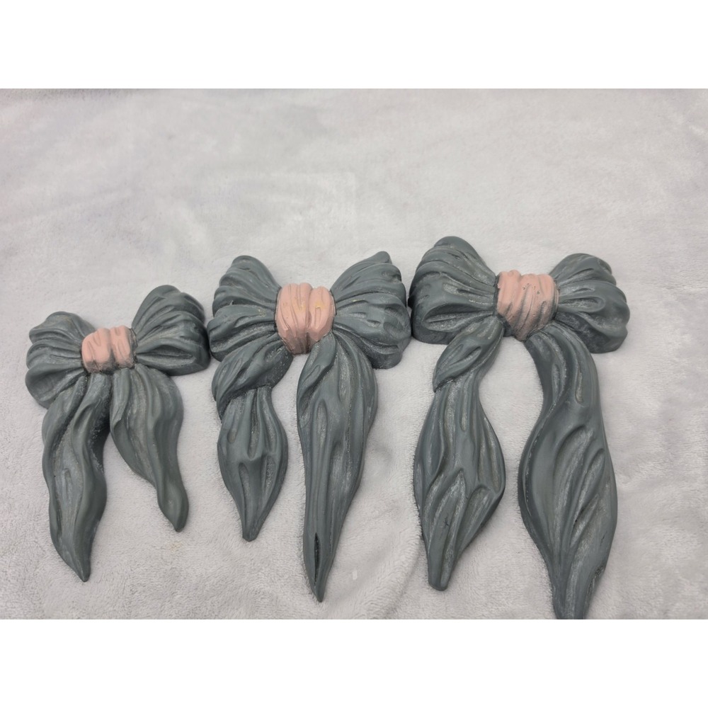 Vintage In Box Set of 3 Homco Blue & Pink Bows Home Interiors Wall Hangings